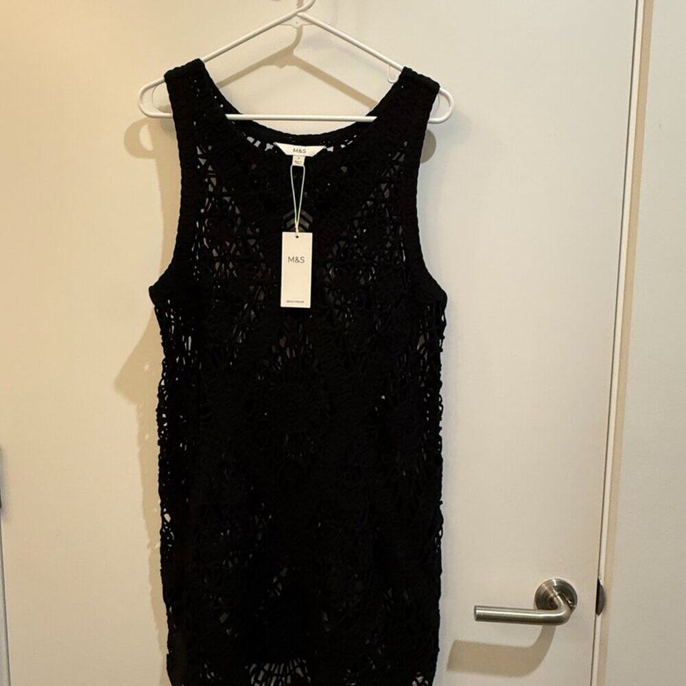 Marks & Spencer Black Crochet Dress Size S NWT — Boho, Festival, Beach, Coverup - Picture 2 of 8